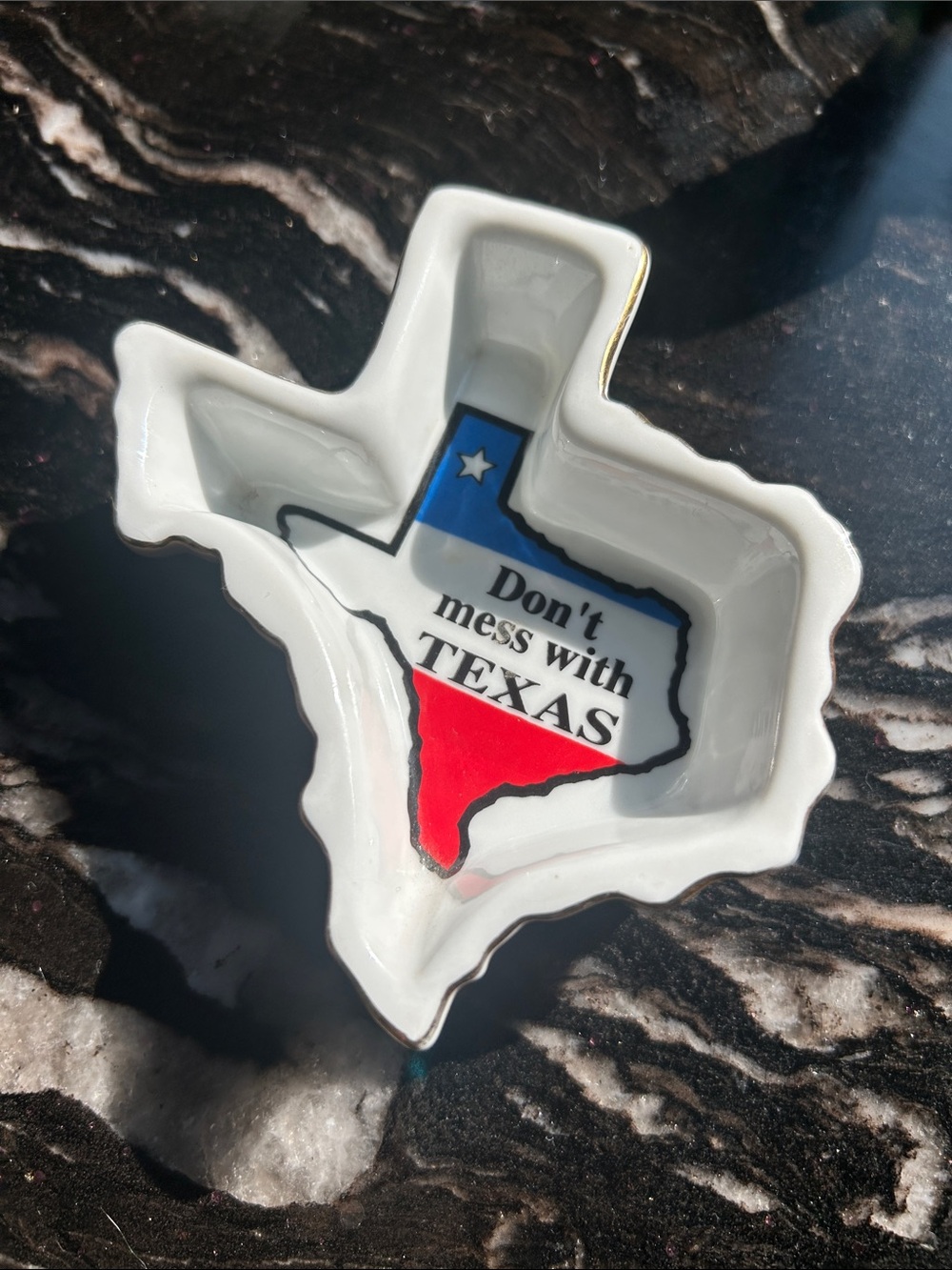 Texas-Shaped Ceramic Dish with Red, White & Blue Design